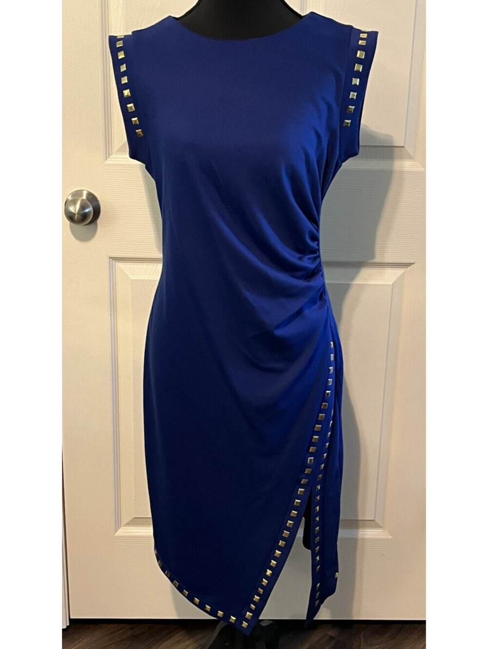 Cato Small Blue Sleevless Dress Studs Rouching Career Business